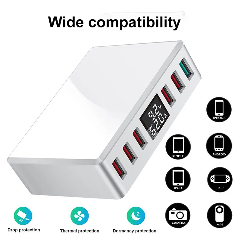Зарядное устройство QC 3 0 с 6 USB портами и ЖК дисплеем|Зарядные устройства| |