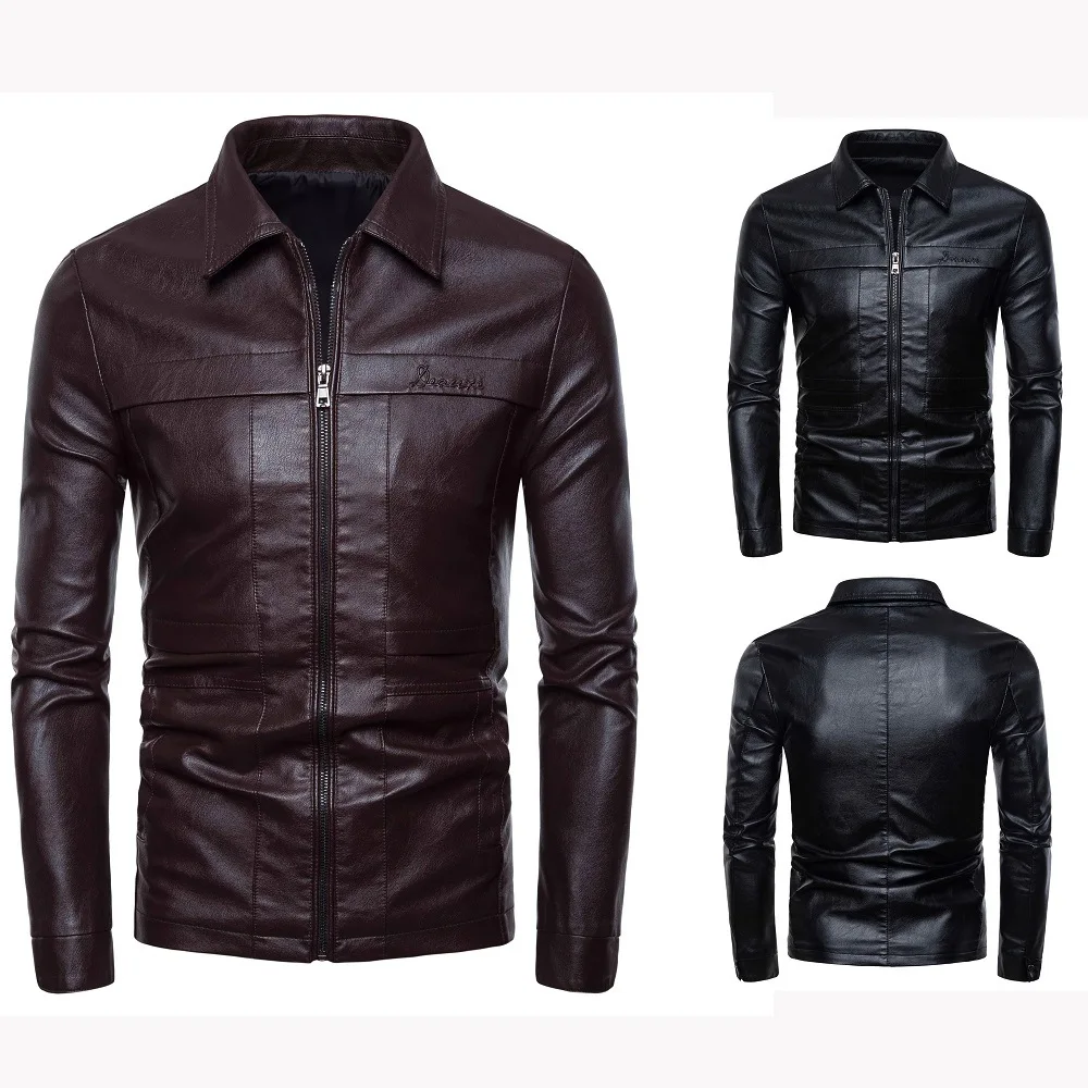 Осень и зима стиль мужчины Европа и Америка Мода Slim Fit локомотив отложной воротник кожаное пальто