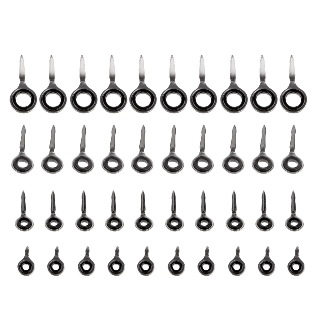 40 Pieces Stainless Steel 1.5mm 2.0mm  2.5mm 4.0mm Eyes Ring Set Raft Fishing Rod Guide Tips 