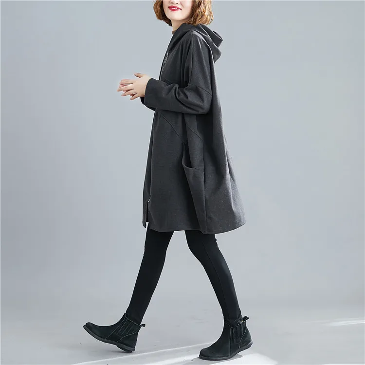Новая Осенняя верхняя одежда оверсайз молния с капюшоном женские куртки пальто плюс размер длинный рукав кашемировый кардиган куртка женская 5XL