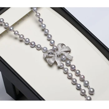 

Real Pure Chain Pendant Necklace For Women 9-10mm Gray Natural Freshwater Pearl Handmade Jewelry For Women Gift