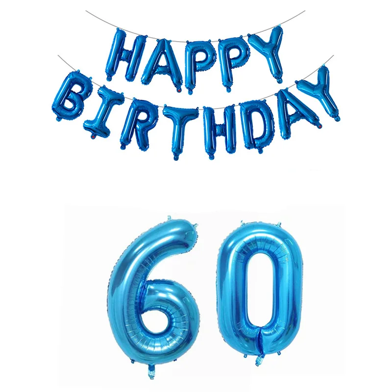 blue 60 set 1 компл. Шар цвета розового золота 18 21 30 40 50 1" с днем рождения БУКВЕННОЕ украшение Взрослый День Рождения Вечеринка 30/40 дюймов номер Фольга шар - Цвет: blue 60 set