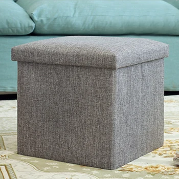 

Linen Folding Stool Seat Pouffe Practical Cube Shape Strong Load Capacity Storage Box Simple Multifunctional Home Office