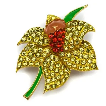 

2 Inch Gold Tone Yellow Rhinestone Crystal Diamante and Enamel Poppy Flower Brooch UK Army Souvenir