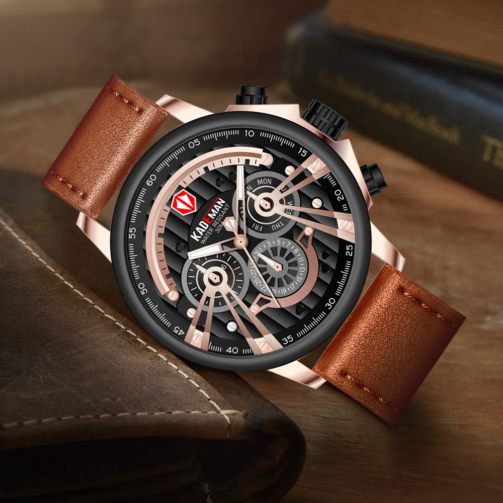 

Top Luxury Brand Relogio Masculino Mens Watches Casual Large Dial Multi-Function Leather Strap Quartz Watch Reloj Hombre Fashion