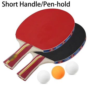 

Table Tennis Set Ping Pong Racket Kit With 3 Balls Pen-hold/Horizontal Handle Double-sided High Elastic Inverted Rubber