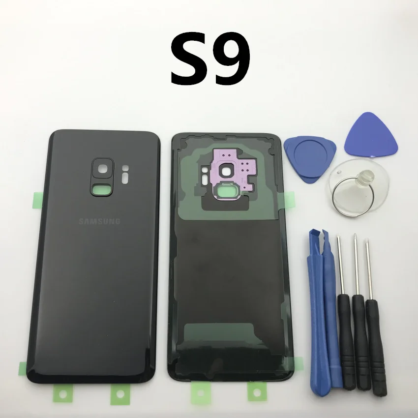 S9 black Замена оригинальной задней панели батареи Стекло задняя дверь Крышка для samsung Galaxy s9 s9+ edge plus G960 G960F G965 G965F+ инструмент - Цвет: S9 black