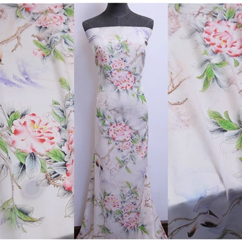 

Natural mulberry silk crepe de chine fabric cloth 14mm summer anti-wrinkle shirt dress cheongsam printed chinese silk fabric