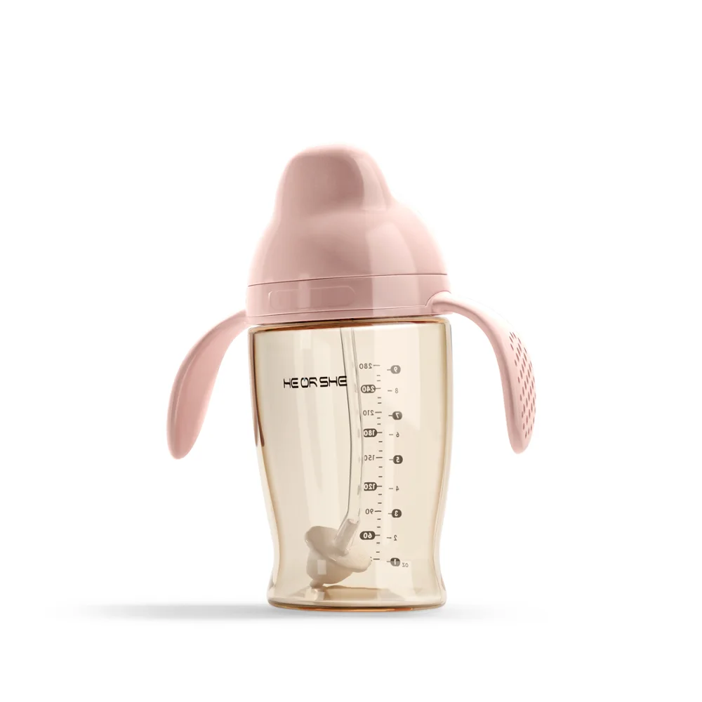 

HEORSHE 280ml Baby Drinking Water Sippy Cups Baby Bottle with Free Straw Blue Pink Newborn Gift Natural Feeding for Infant