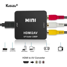 Kebidu HDMI-compatible to RCA Converter AV/CVSB L/R Video Box HD 1080P 1920*1080 60Hz HDMI2AV Support NTSC PAL Output HDMIToAV
