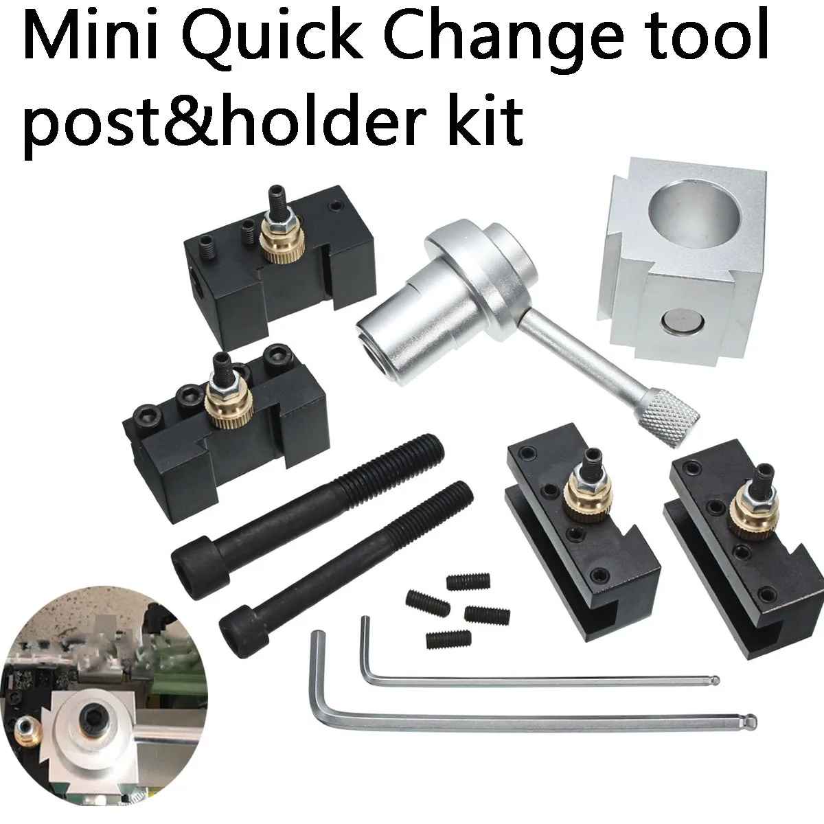 

Mini Lathe Tool Holder Quick Change Tool Post Holder Screw Kit Set Boring Bar Turning Facing Holder Wrench For Table Hobby Lathe