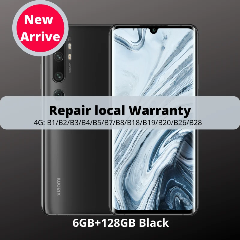 Midnight Black 128GB Глобальный R Xiaomi CC9 Pro / Note 10 6GB 128GB 108MP Penta Camera Smartphone 5260mah Mix Оптический зум с двойным изогнутым экраном - Цвет: Midnight Black 128GB