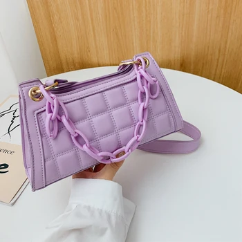 

Quilted Threads PU Leather Crossbody Bags For Women 2020 Elegant Chain Solid Color Travel Fashion Luxury Shoulder Handbags