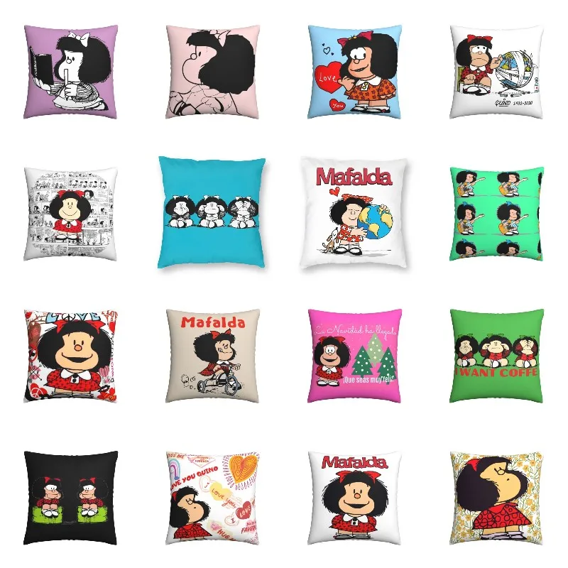 

Soft Humor Mafalda Throw Pillow Case Home Decor Custom Quino Cartoon Manga Cushion Cover 45x45 Pillowcover for Living Room