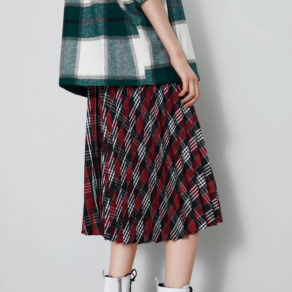 ZA Skirt New Boho Elegant Beauty Red Plaid Pockets Casual Straight Long Skirt Women Fashion Sexy Party Holiday Wholesale