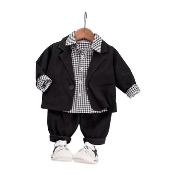 

Children Fashion Clothes Autumn Baby Boys Party Clothing Infant Lapel Stripe Jacket T-Shirt Pants 3pcs/sets Toddler Casual Suit