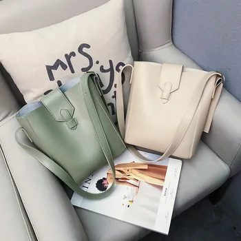 

Casual all-match simple Korean style ins single shoulder messenger large capacity bucket bag PU mother and daughter bag