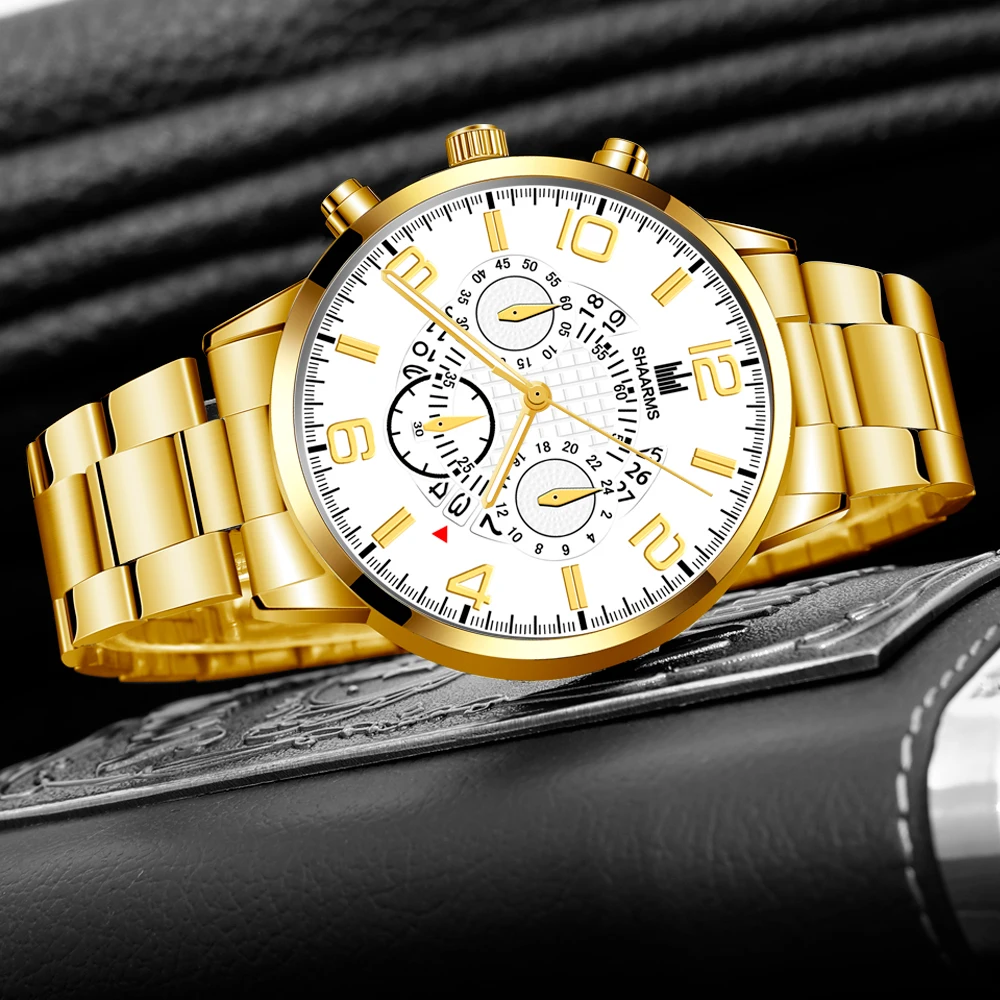 Reloj Hombre модные роскошные золотые часы из нержавеющей стали аналоговые кварцевые наручные часы мужские деловые часы мужские часы