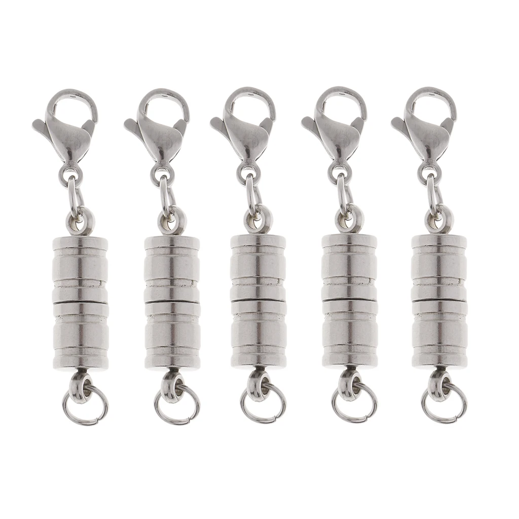 Beads 5 Sets Smooth Tube Easy Magnetic Clasp Converters Lobster Closure Necklace silver color Plated Length: 3.5cm/1.38inch