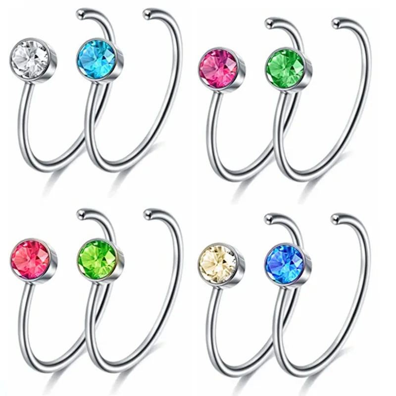 Lot De 5 Anneaux De Nombril En Acier Inoxydable & Cristal Bleu