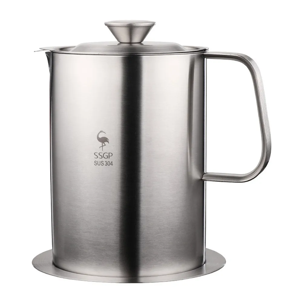 

1L/1.5L Oil Strainer Pot Grease Can Stainless Steel Oil Storage Can Container with Fine Mesh Strainer Leakproof Grease Pot #W0