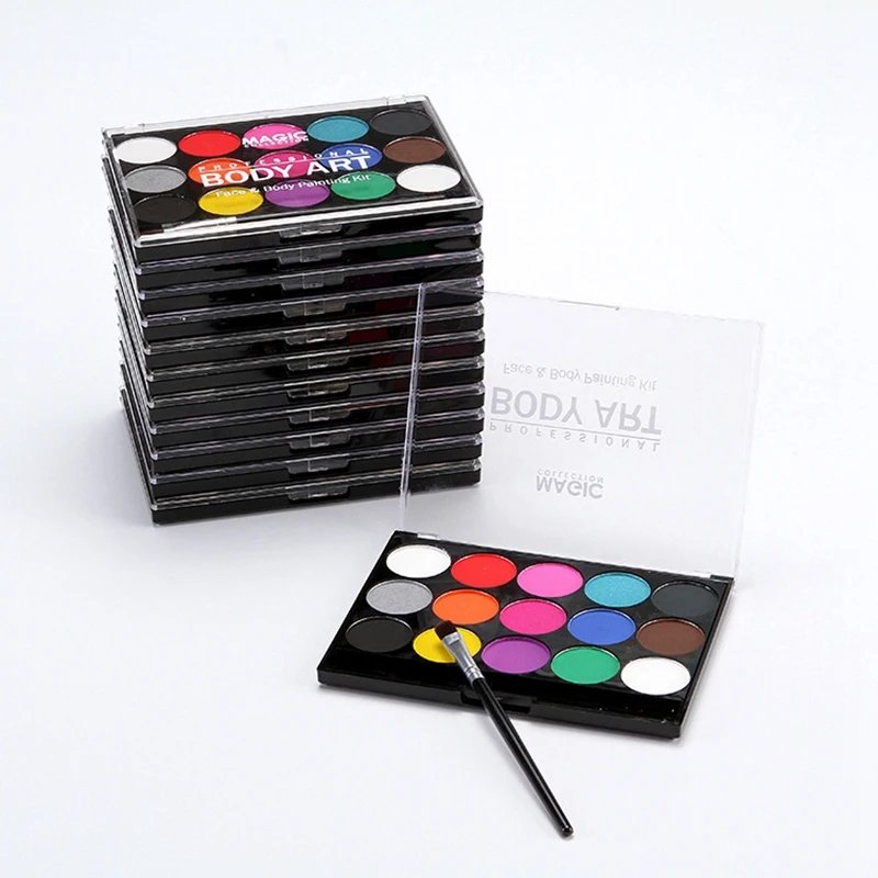 15 Colors Fans Non-Toxic Art Face Makeup Cosplay Pigment Devil with Brush Water-Soluble Party Drawing Body Paint Fancy Safe Us