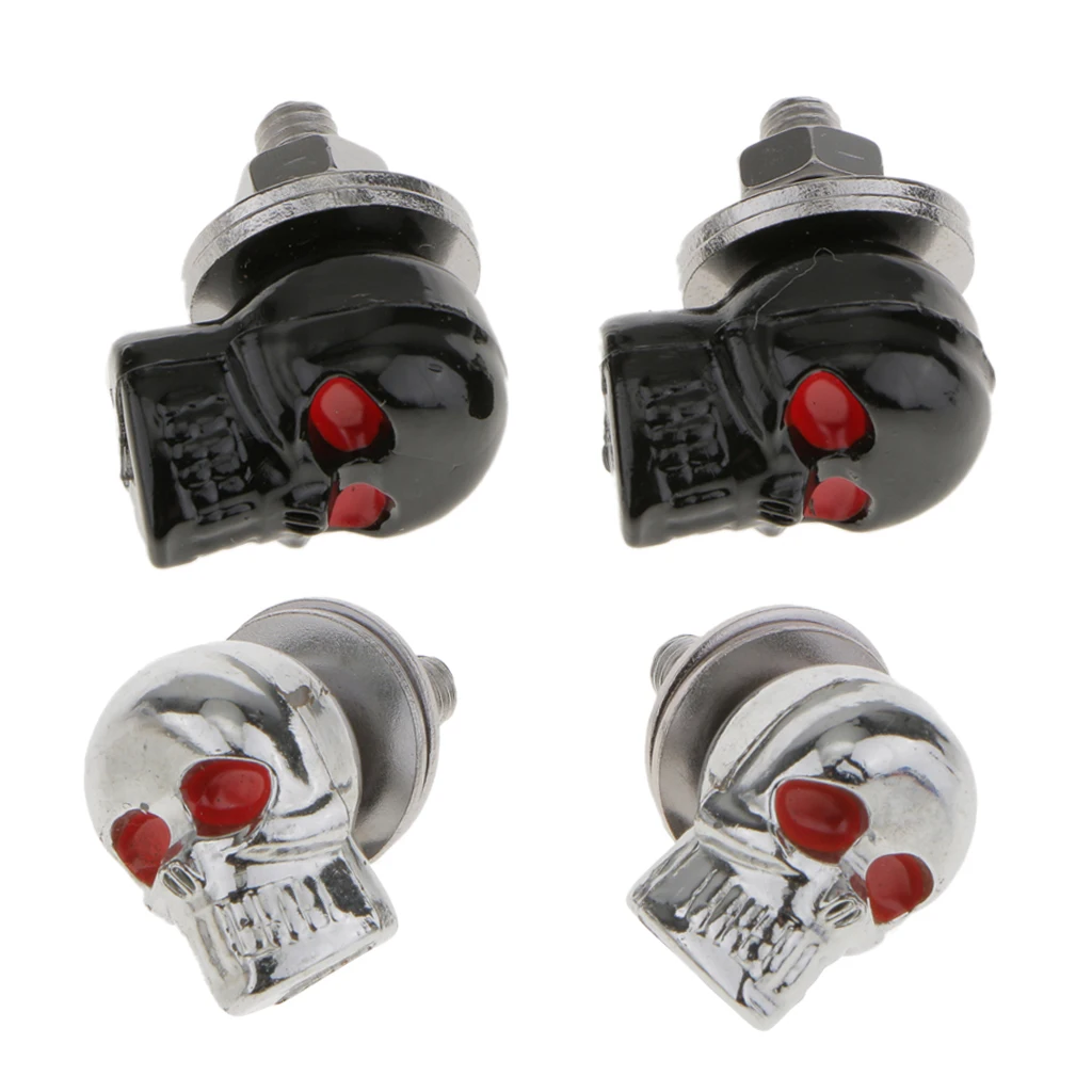 4 x Skulls License Plate Frame Bolt Screw Fastener Motorcycle Car Truck