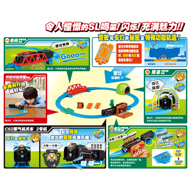 Takara Tomy Plarail C62 действие в рельсе! Звук светится паром набор «Локомотив» поезд модель комплект забавные Развивающие игрушки для малышей