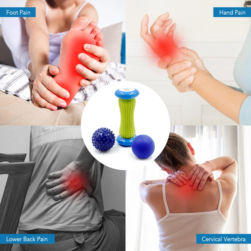 Plantar Fasciitis ролик для массажа ног с шиповидным шариком Массажный мяч рука ноги в спине боли терапия глубокая ткань триггер точка восстановления