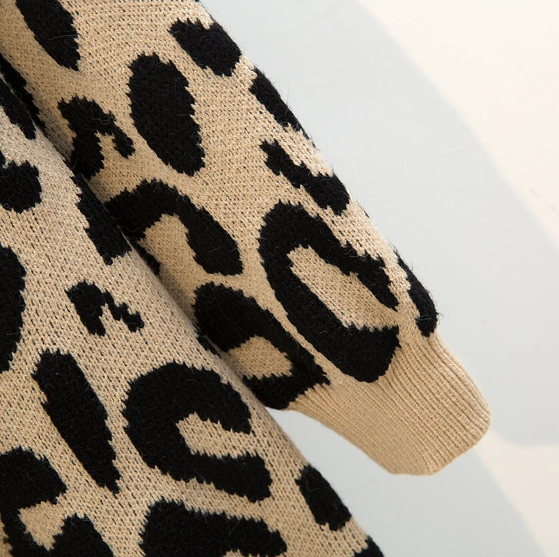 Кашемир размера плюс длинный свитер с леопардовой раскраской платье с длинным рукавом V образным вырезом Леопардовый принт свободное платье осень зима женские платья