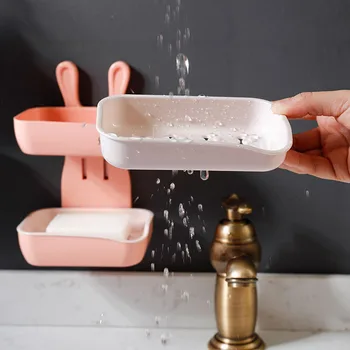 

Double Soap Holder Sink hanging Drain Box Creative Rabbit Suction Cup Soap Storage Drying Rack Clean Insoap Bathroom Accessories