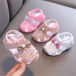 Sandales d'été pour bébés filles, chaussures de Princesses à nœud mignon, sandales souples pour les premiers pas des enfants en bas âge 