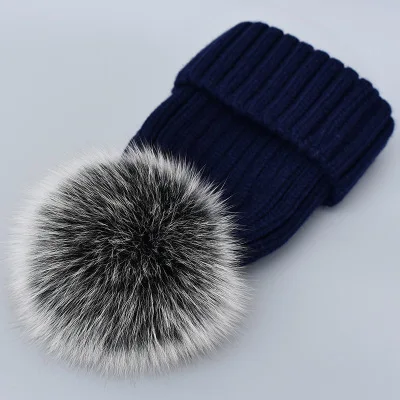 G with velvet Hot Sale Winter Baby Women Kid Hat Real Fox Fur Hats Mom Baby Hat with Pompon Family Matching Beanie Hairball Kids Cap Outfits - Цвет: G with velvet