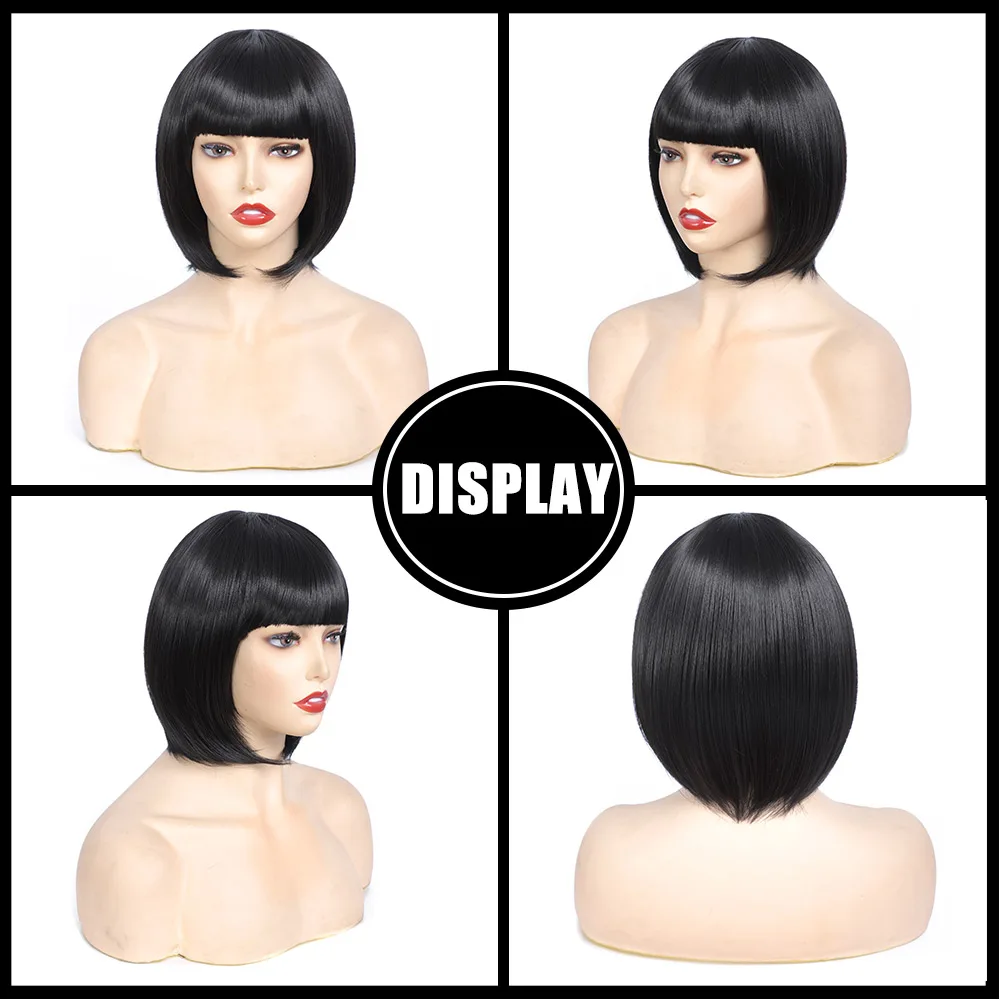 Alororo Short Synthetic Straight Bob Wig for Women High Temperature Fibre Daily Available Natural Black Cosplay Wig
