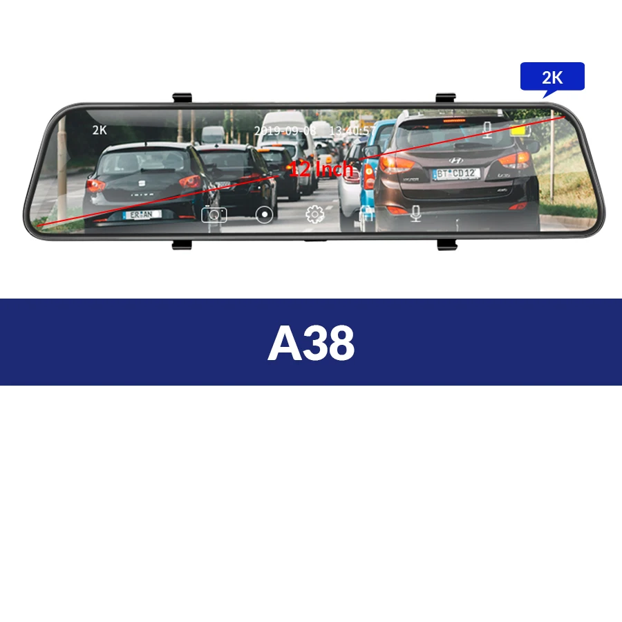 E-ACE A38 Автомобильный видеорегистратор 1" Сенсорное зеркало заднего вида 2K Dashcam с камерой заднего вида FHD 1080P Автомобильная камера с двумя объективами видео Dvr рекордер - Название цвета: A38
