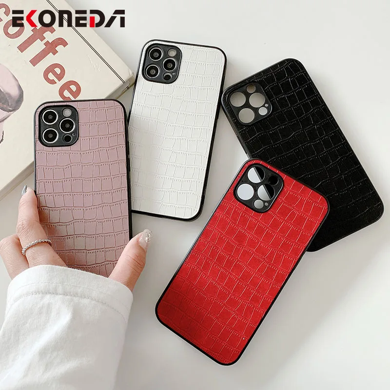 Чехол EKONEDA из искусственной кожи под крокодила для iPhone 12 11 Pro XS Max X XR 7 8 Plus защитный