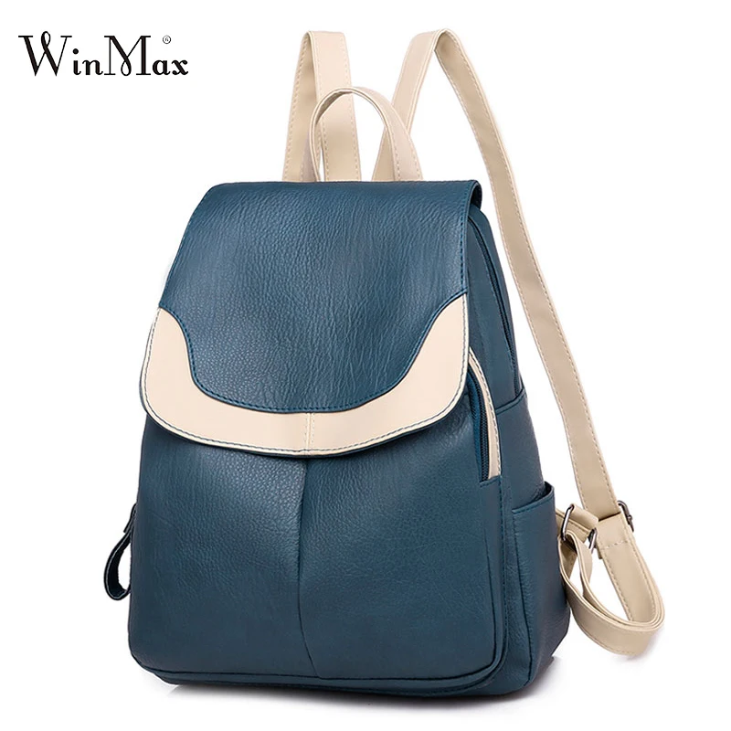 

New Soft Leather Backpack For Women High Quality Panelled Backpacks For Teenage Girls School Shoulder Bag Travel Bagpack mochila
