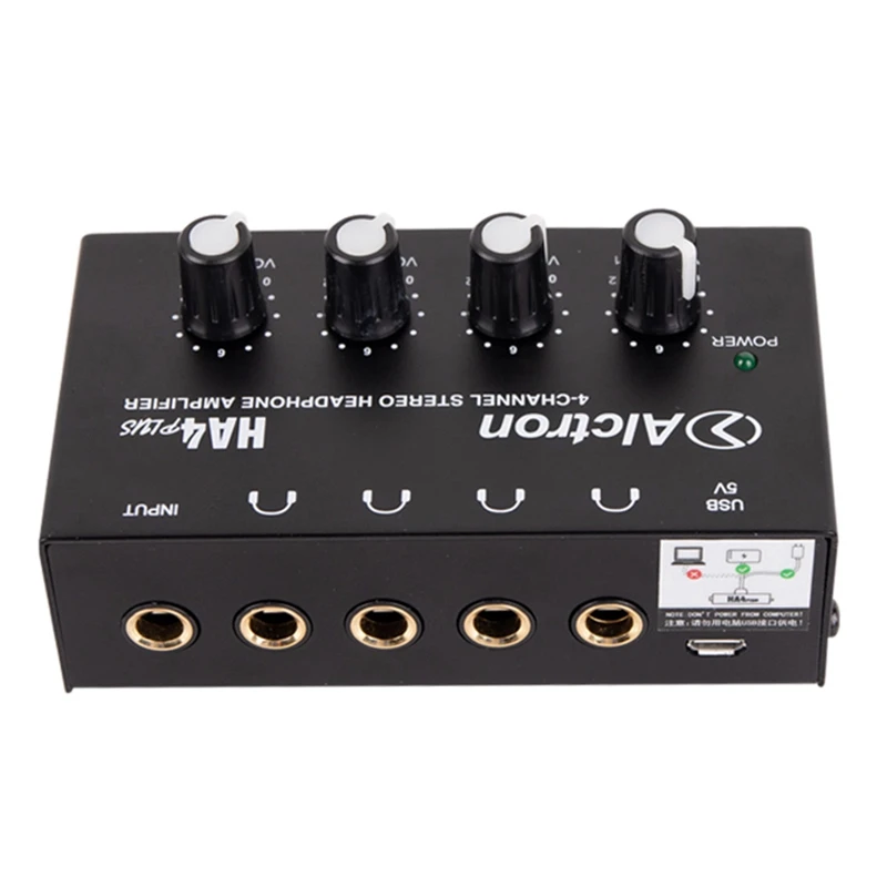Alctron 4 Channel Portable Stereo Headphone Amplifier Mini Earphone Splitter Amp TRS Headphones Output Jack