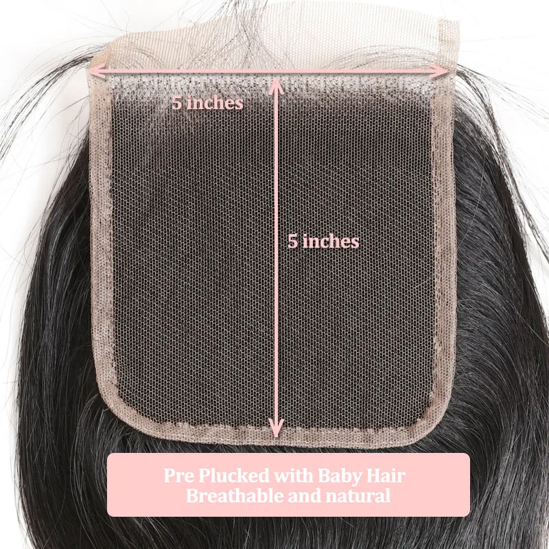 Online Ali Queen 4x4 5x5 Cierre de encaje transparente pre desplumado con pelo de bebé 10 ~ 20 pulgadas brasileño virgen cabello humano cierre recto