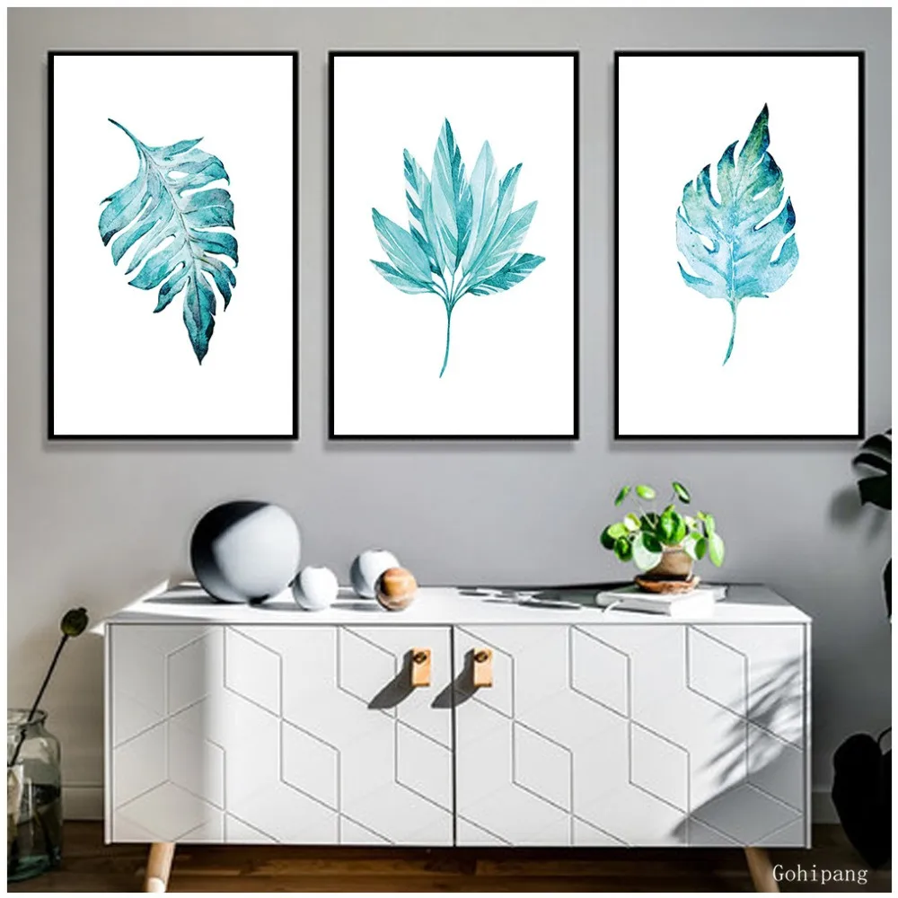 Акварельные листья стены искусства холст живопись минималистичный стиль