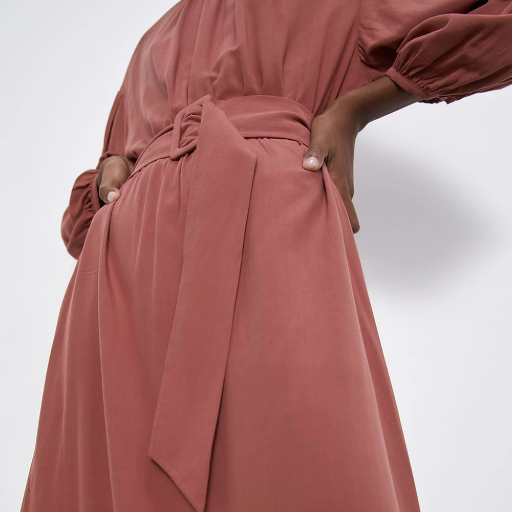 Женское богемное платье ZA однотонное элегантное плиссированное с круглым