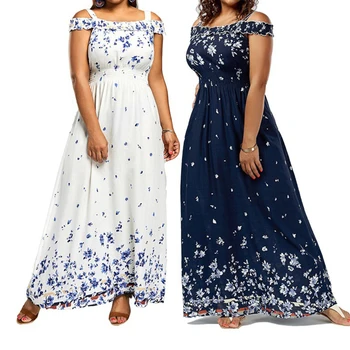 

Women Off Shoulder Floral Print Boho Dress Women Beach Summer Dresses Ladies Strapless Long Maxi Dress Female Dress Plus Sizes