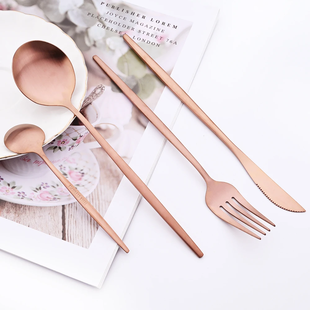 Rose Gold Cutlery Set 16Pcs Knife Fork Coffee Spoons Dinnerware Set Stainless Steel Tableware Western Kitchen Silverware cutlery set,western style cutlery set,stainless steel cutlery set
