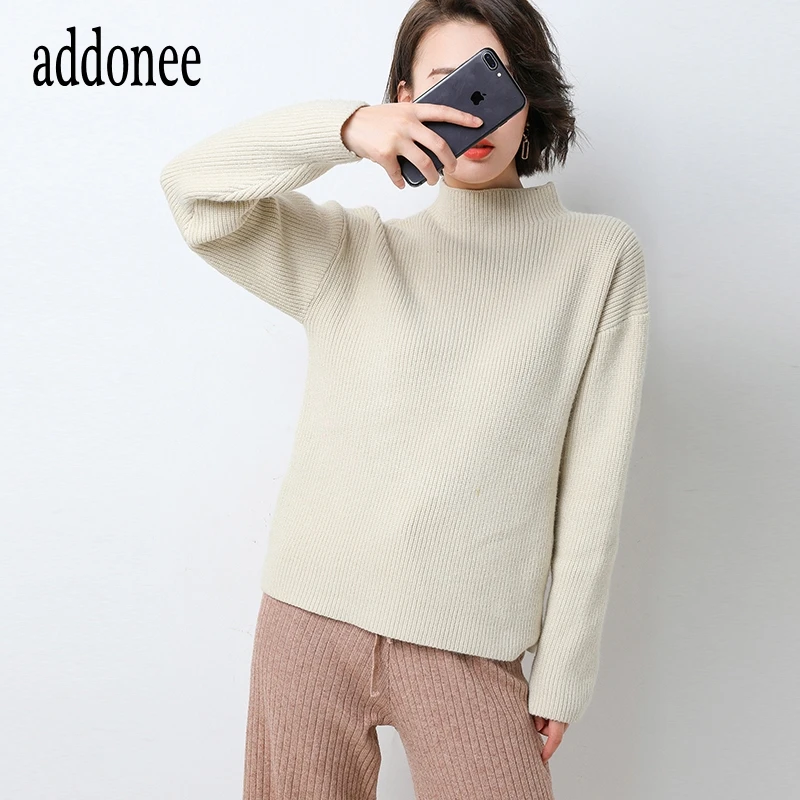 

New Style Spring Autumn Winter Women Lady Cashmere Wool Sweater Pullovers Solid Turtleneck Casual Big Size Large Warm Wild Loose