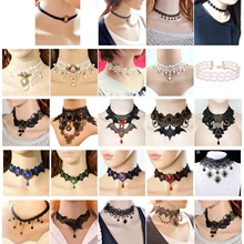 1 шт., колье-чокер в стиле стимпанк, Готический викторианский стиль, с кисточками, татуировка, черный кружевной чокер, воротник, винтажное женское свадебное ювелирное изделие