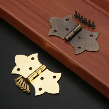 

2Pcs Antique Bronze/Gold Flower Hinges DIY Furniture Hardware 6 Holes Iron Hinge Cabinet Drawer Door Butterfly Hinge And Screws