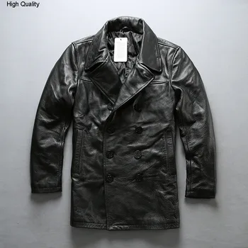 

Fly casula genuine leather jacket men slim fit real leather coat cowskin turn-down collar men' jacket