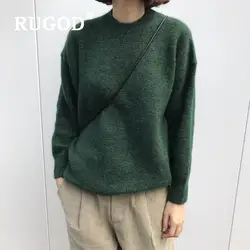 RUGOD женский свитер пуловер с круглым вырезом pull femme nouveaute 2019 хлопок свободный винтажный теплый однотонный вязаный зимний модный
