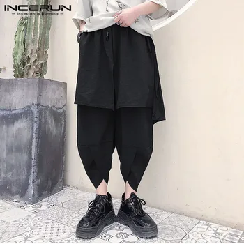 

INCERUN 2020 Men Harem Pants Streetwear Elastic Waist Solid Joggers Casual Irregular Trousers Men Cotton Punk Skirts Pants S-5XL