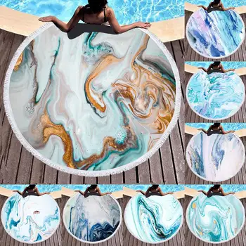 

Marble Abstract Pattern Beach Towel Round Large Watercolor Yoga Towel With Tassel Beach Mat Blanket Cover